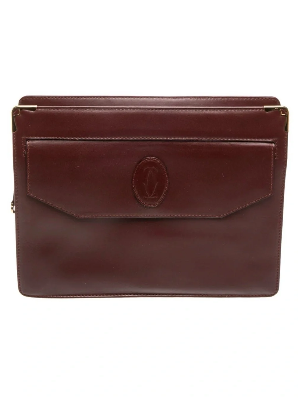 Cartier Must de Cartier Vintage Bordeaux Leather Signature Portfolio Clutch Bag